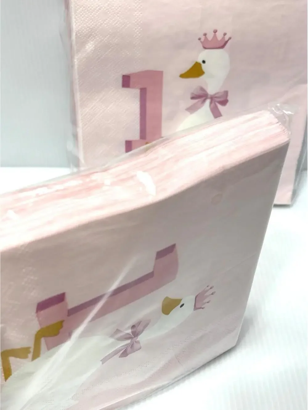 2 Packs Swan 1st Birthday Paper Napkins Pink Floral Gold Crown Party Tableware